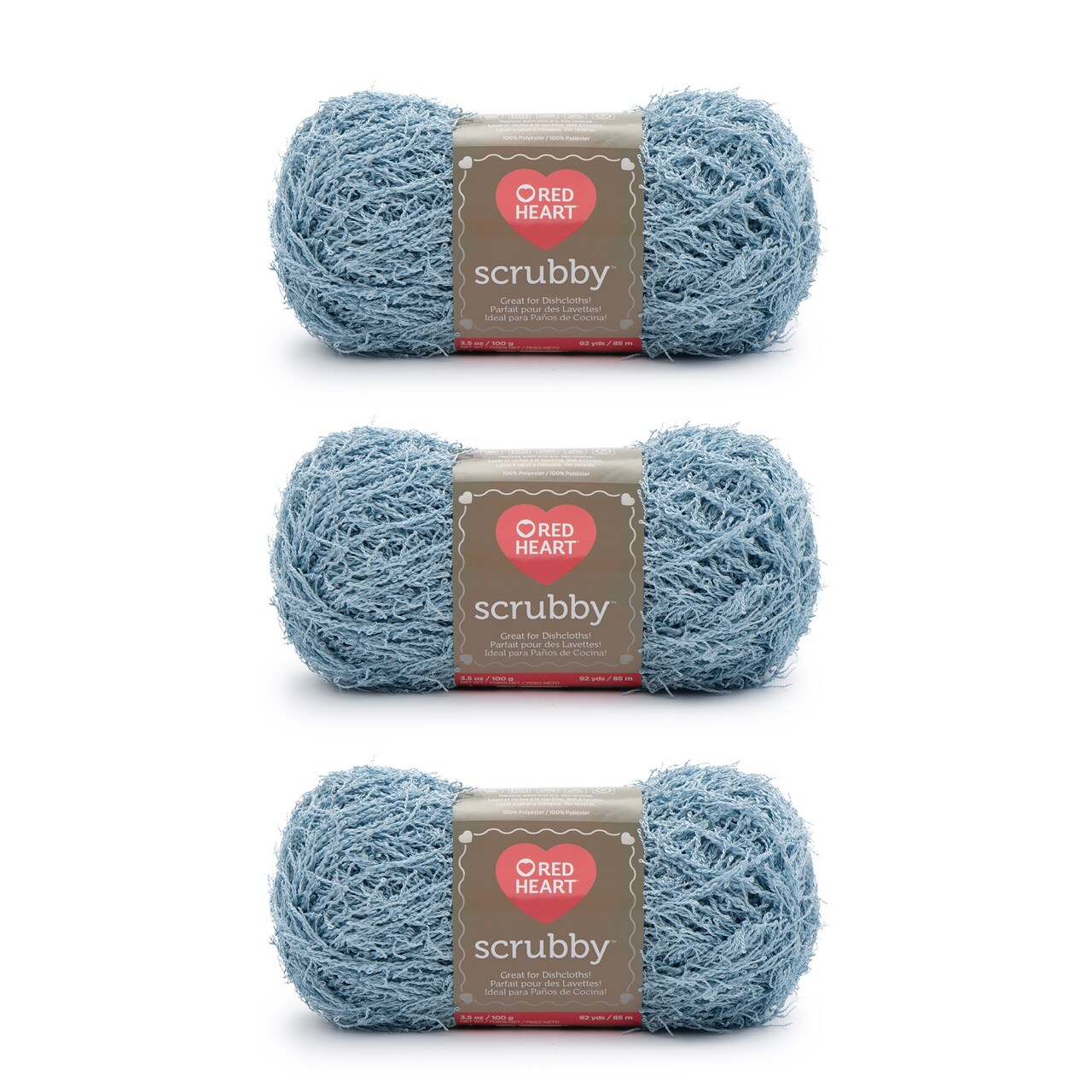 Red Heart Scrubby Glacier Yarn - 3 Pack of 100g/3.5oz - Polyester - 4 Medium (Worsted) - 92 Yards - Knitting/Crochet